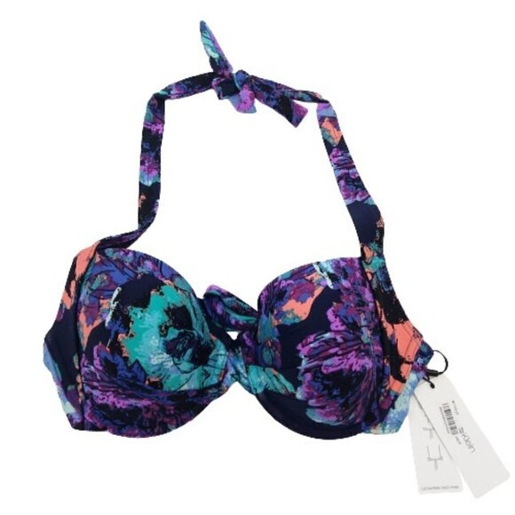 Calvin Klein Underwire Convertible Bikini Top Size M NWT Pleated Navy Print - Picture 1 of 12